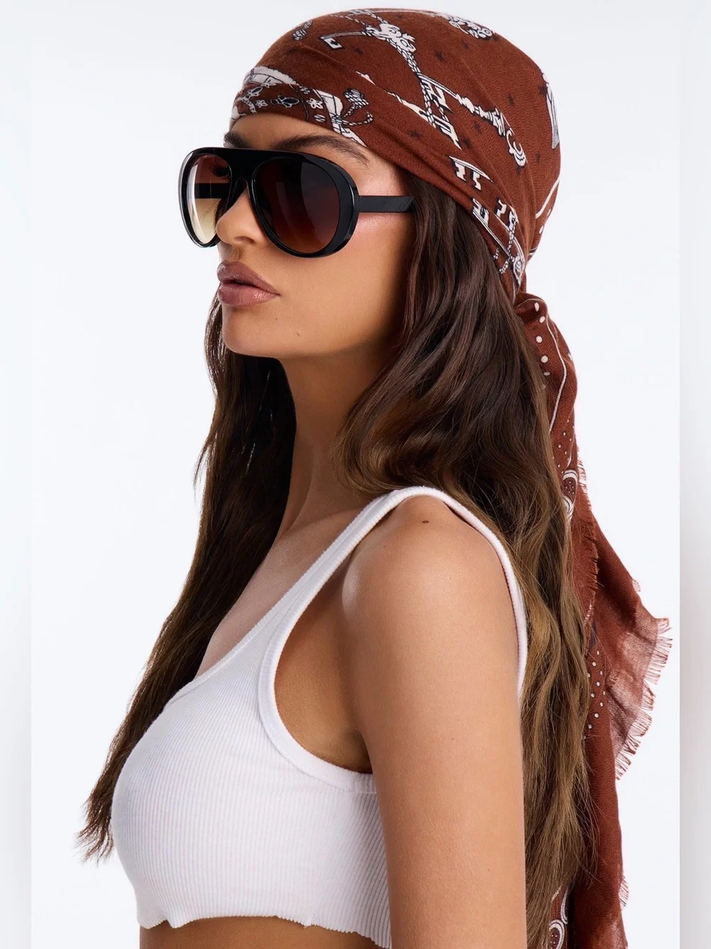 Brown Western Heart Oversized Bandana Scarf for Women